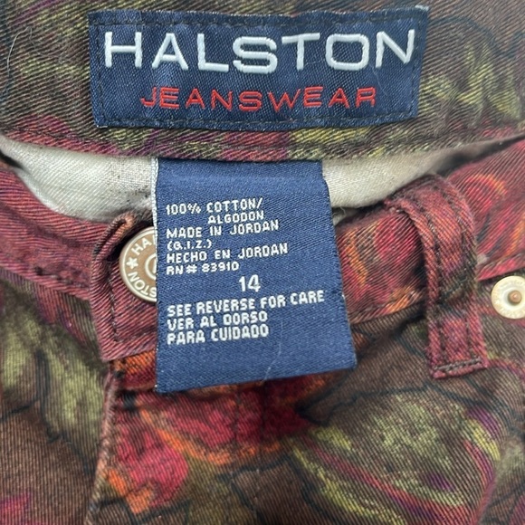 Vintage Halston Jeanswear Maroon Floral Ankle Length Jeans Women Size 14 - Picture 2 of 4